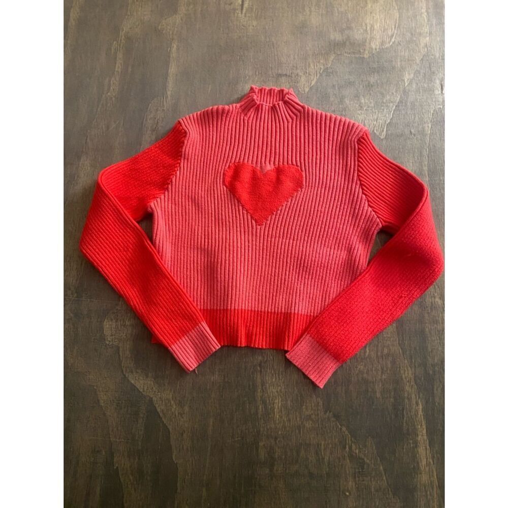 Boutique Women’s Red Heart Ribbed Mock-Neck Sweater